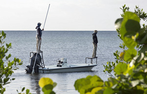 Fishing for bonefish in the backcountry flats, a catch and release sport.   